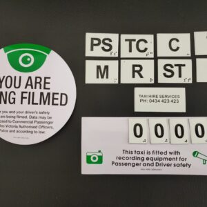 Tactile / Braille Door Numbers with Taxi Camera Security Stickers Kit